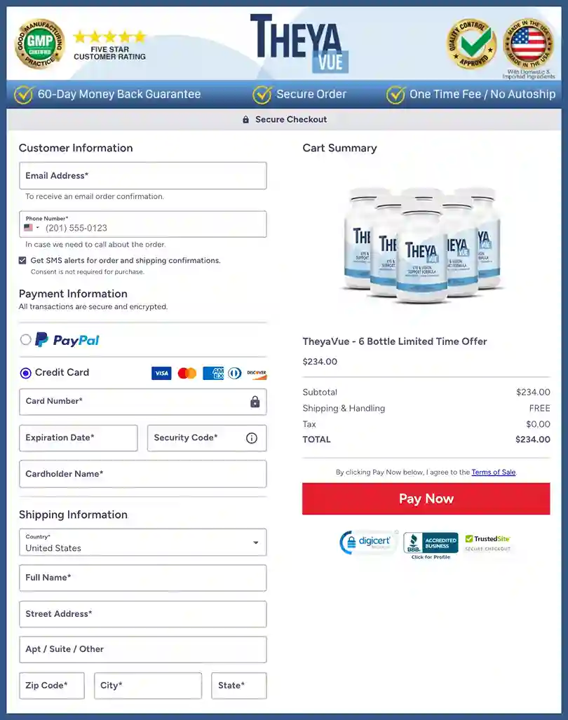 TheyaVue Order Page